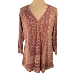 Lucky Brand Women's Knit Top Rust Pink Size 1X Casual Stretch V-Neck